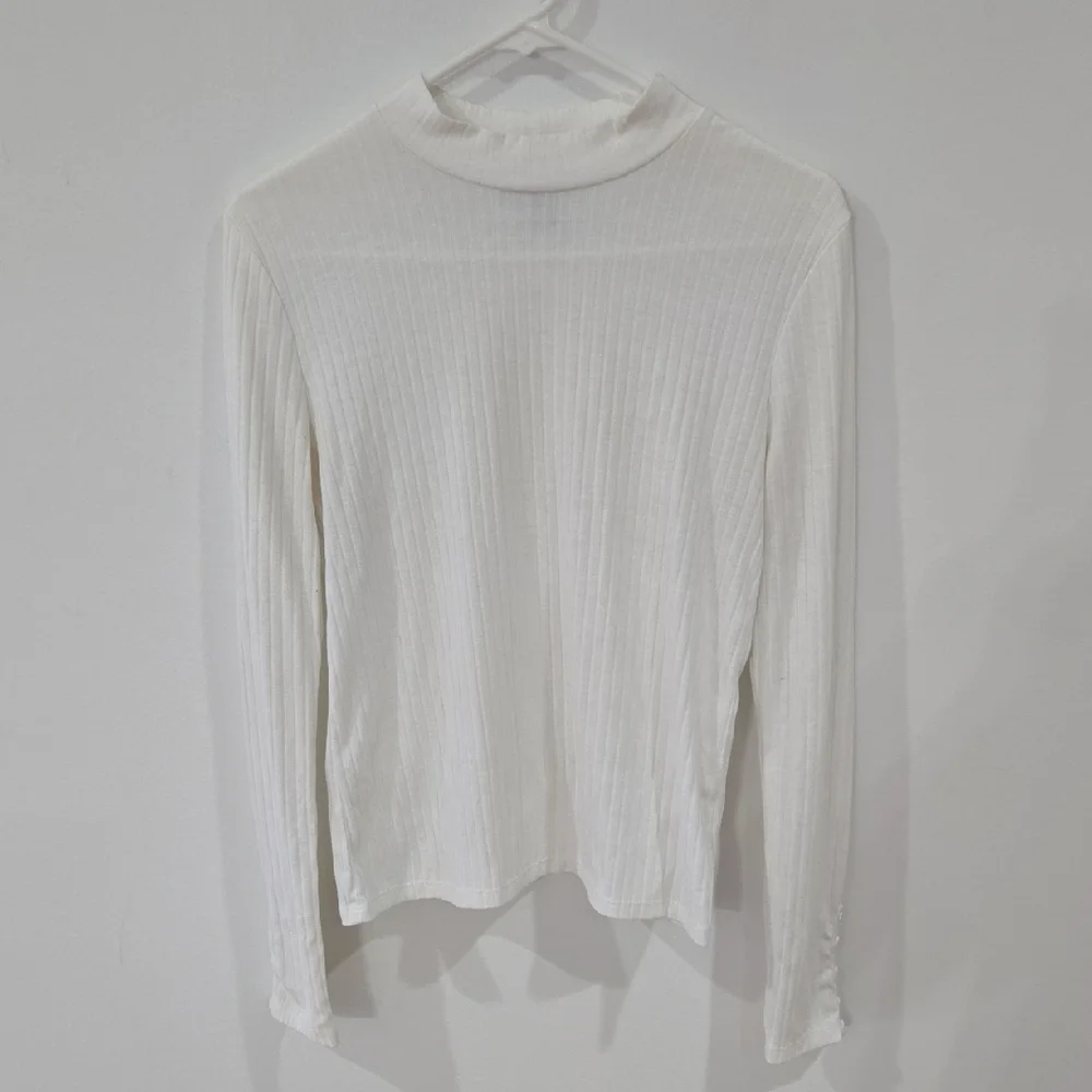 Forever 21 Sz Large White Ribbed Long Sleeve Top - Picture 1 of 7